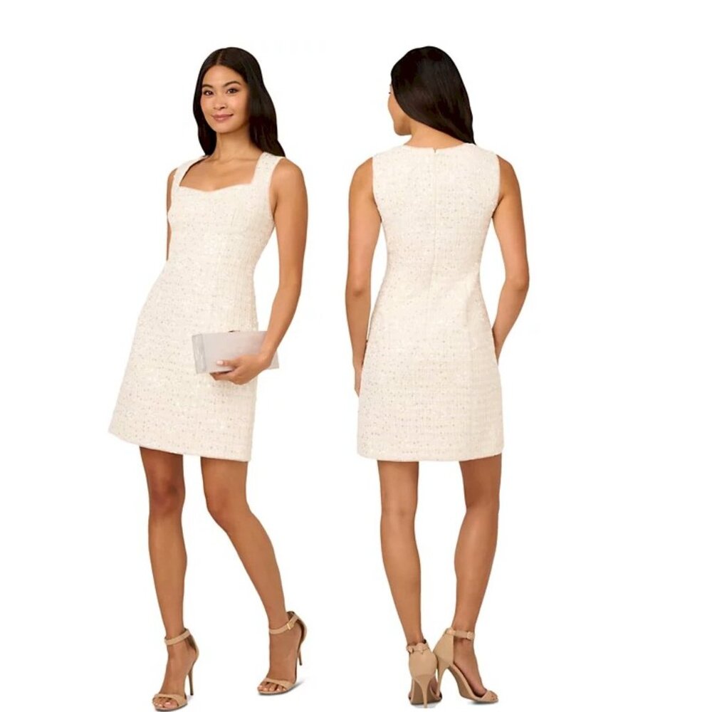 Adrianna Papell Women's Sweetheart Sequin Tweed Sheath Dress Size 4 NWT New